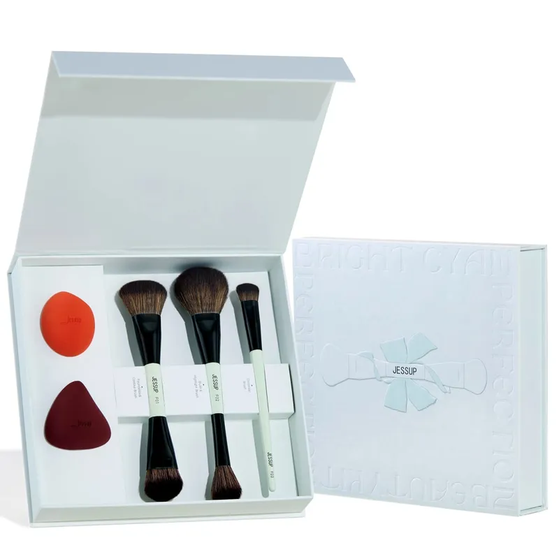 Jessup Double-Ended Makeup Brushes 6pcs Vegan Fiber Daily Use Bright Cyan
