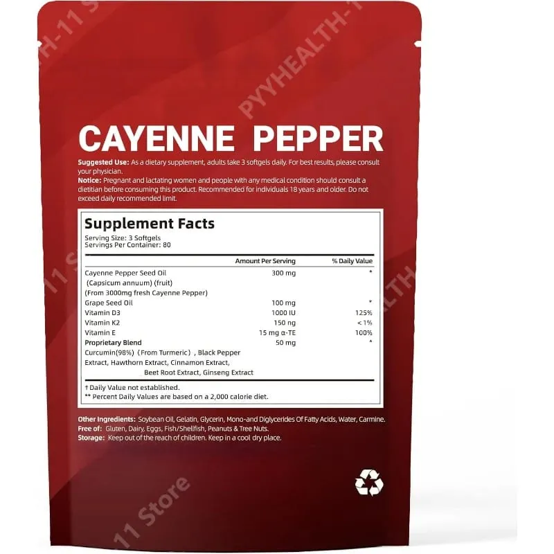 Supplément de gélules au poivre de Cayenne avec pépins de raisin betterave curcuma vitamines D3 K2 à base de plantes soutient la santé des vaisseaux sanguins des veines des jambes