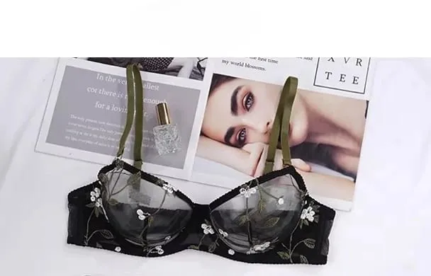 Modest European Lace Sheer Embroidery Underwire Bra Set Minimizer Anti-Sagging Support Big Bust Comfort Lingerie S-XL