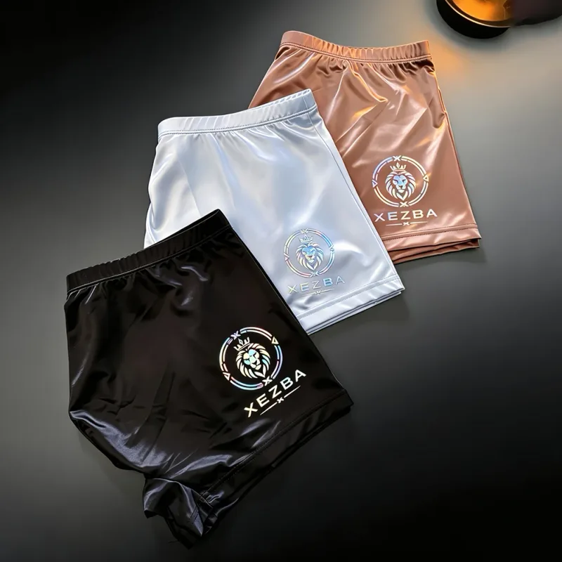 Men Glossy Ice Silk Boxer Shorts Briefs U-shape Pouch Underwear Home Sleep Trunk Men's Glossy Satin Ice Silk Long Leg Boxer