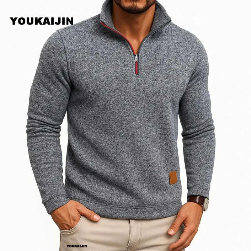 Men Sweatshirts Spring Thicker Pullover Quarter Zipper Pullover for Male Hoody Outdoor Sweatshir Autumn Solid Color Turtleneck — image 11
