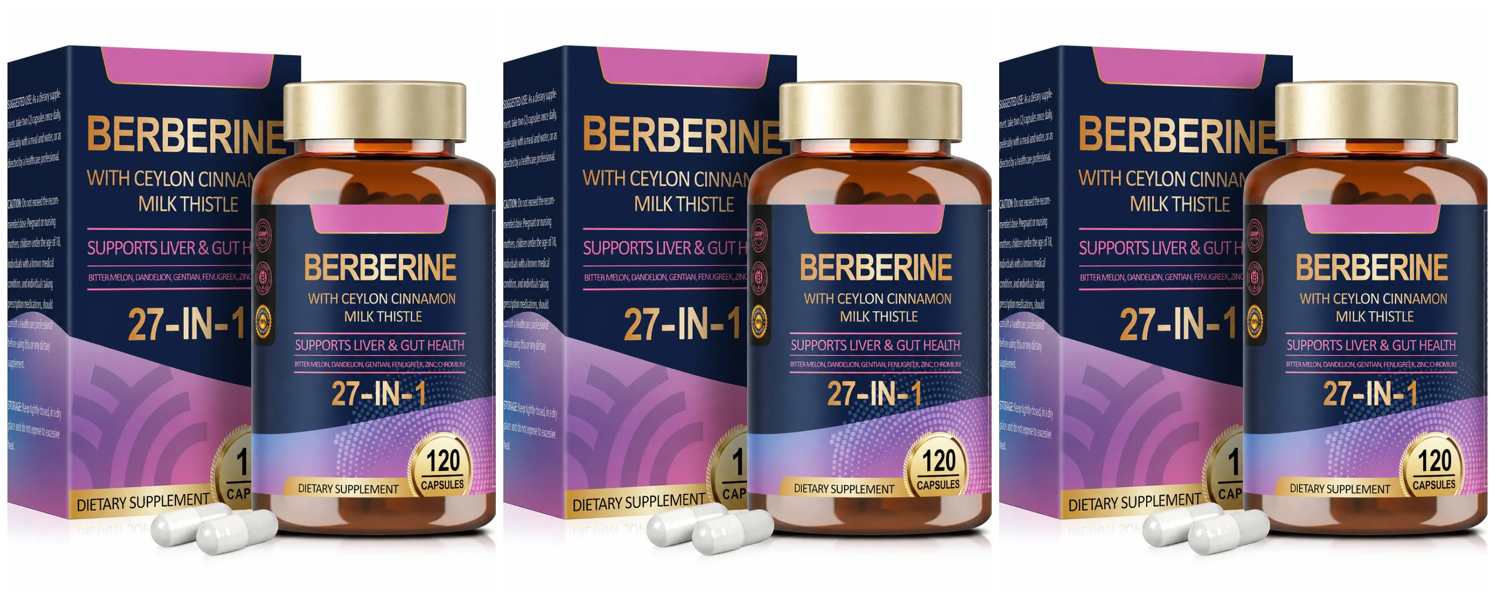 27 in 1 Berberine Supplement with Ceylon Cinnamon Milk Thistle for Liver Gut Health Immunity Men & Women 120 Vegan Capsules