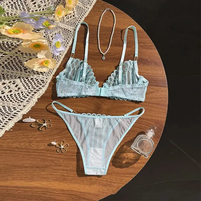 New Lace Transparent Lingerie Set Sexy Hot V Neck Anti Sagging Breathable Bra Panty Ensemble Fashion Daily Women Clothes Supply — image 4
