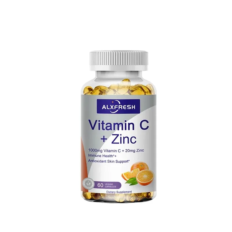 Alxfresh C-vitamin 1000mg med zink 20mg | Vitamin kosttilskud | Ikke-GMO og glutenfri vegansk | til immunstøttehætter