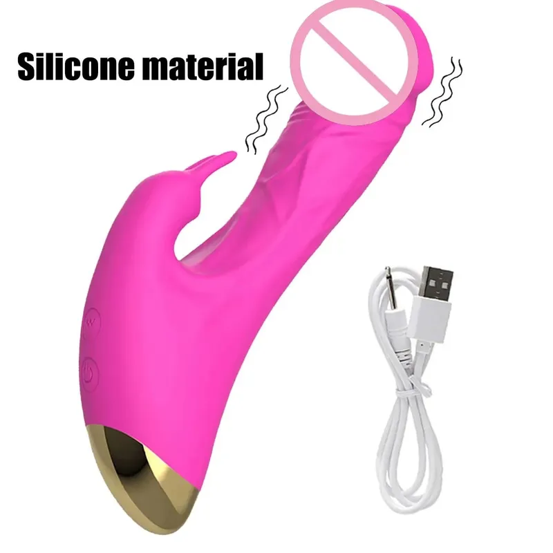 Silicone Rabbit Vibrator 3-in-1 G-Spot Clit Anal Beads Stimulator 10 Modes Thrusting Vibrating Sex Toy for Women