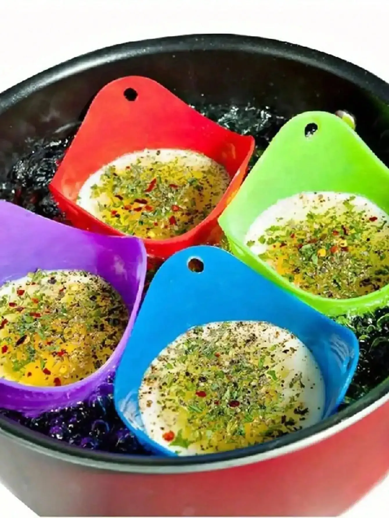 Rastgele Renklerde 4 adet yumurta kaynatıcı Kalıp Fincan Silikon Yumurta Avcıları Haşlanmış yumurta bardakları Mikrodalga Hava Fritöz Soba Üstü Yumurta Pişirme
