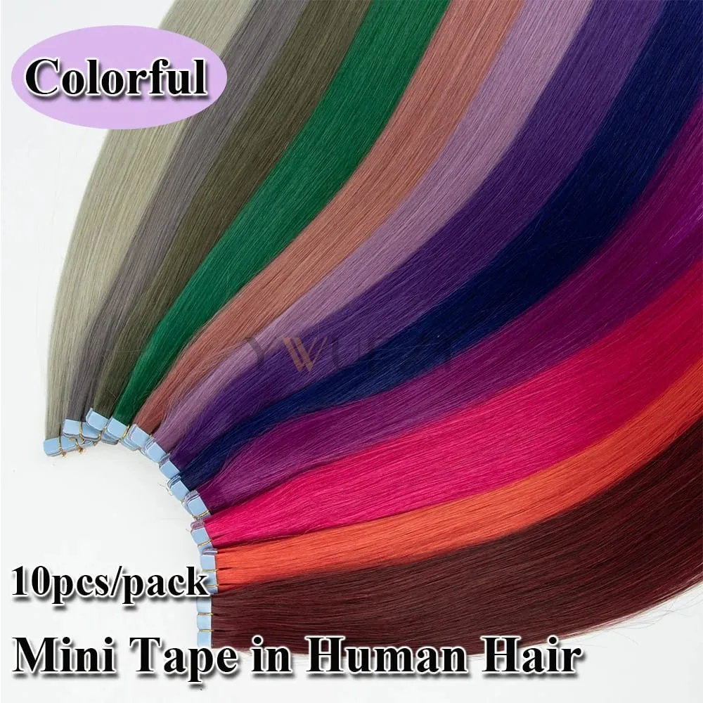 12-20 Inches Mini Tape in Human Hair in Fancy Colors Natural Straight Seamless Tape Hair Extensions for Outlet Hairstyles