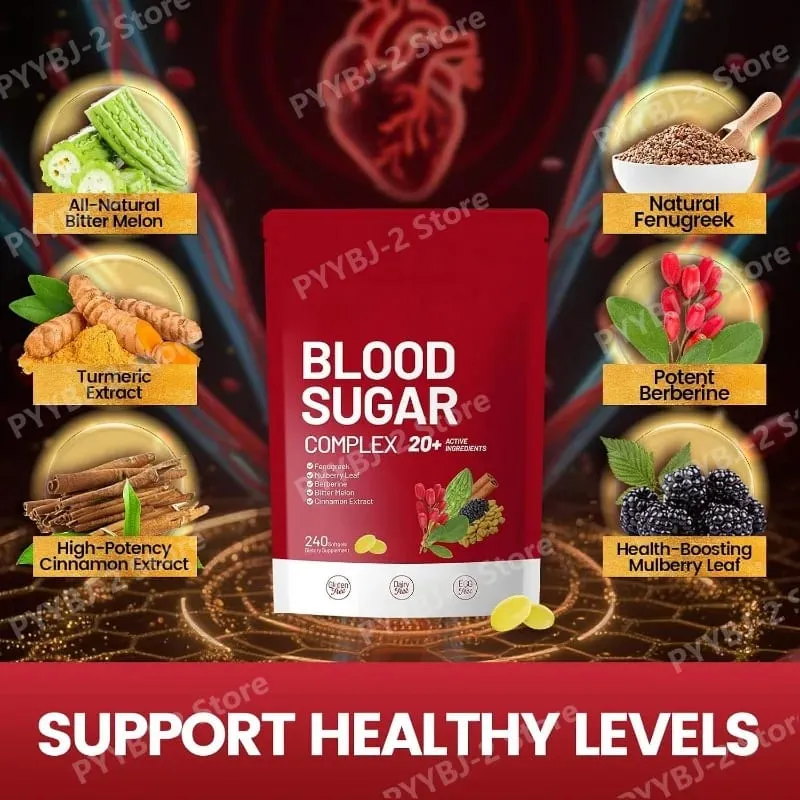 Blood Sugar Complex Supplement 240 Softgels Contain Multivitamin & Cinnamon bitter Gourd 20 Herbs Extract Support Daily Health