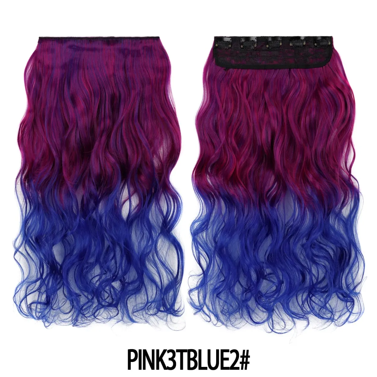 Jeedou One Piece 5 Clips Wavy Ombre Clip In Hair Extensions Long Water Wave Synthetic Curly Hair Piece Rainbow Colored Hair