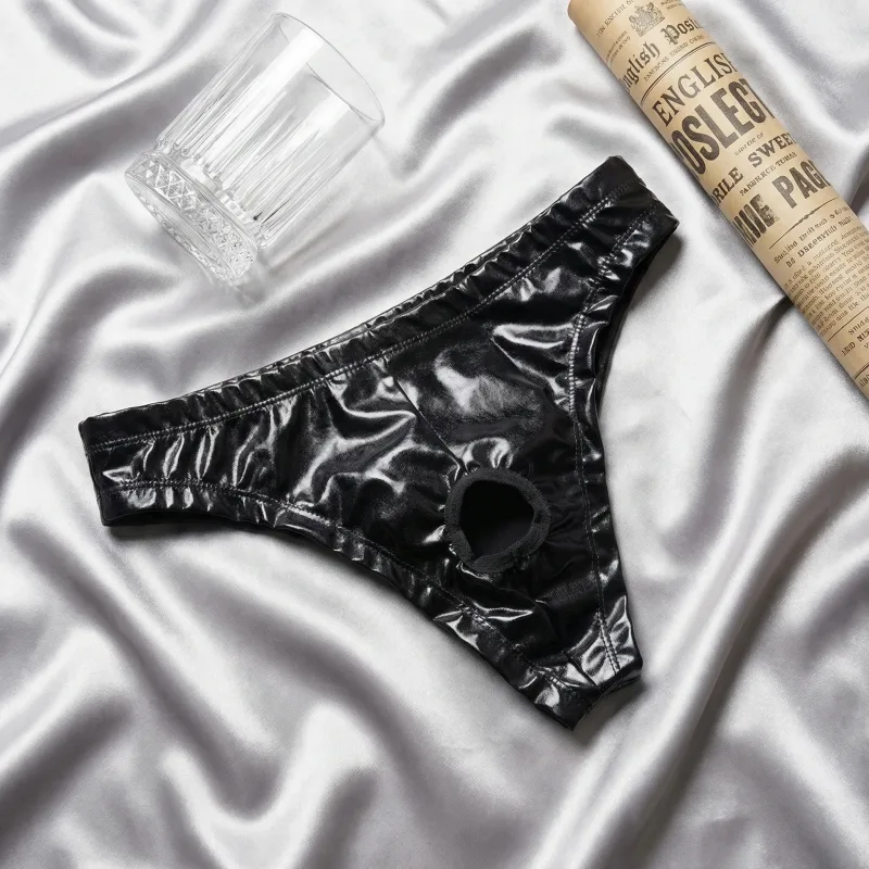 1ks pánské PU kožené trojúhelníkové kalhoty, rozkrokové duté sexy trojúhelníkové spodní prádlo, boxerské fitness, novinka pro dospělé, sladký dárek