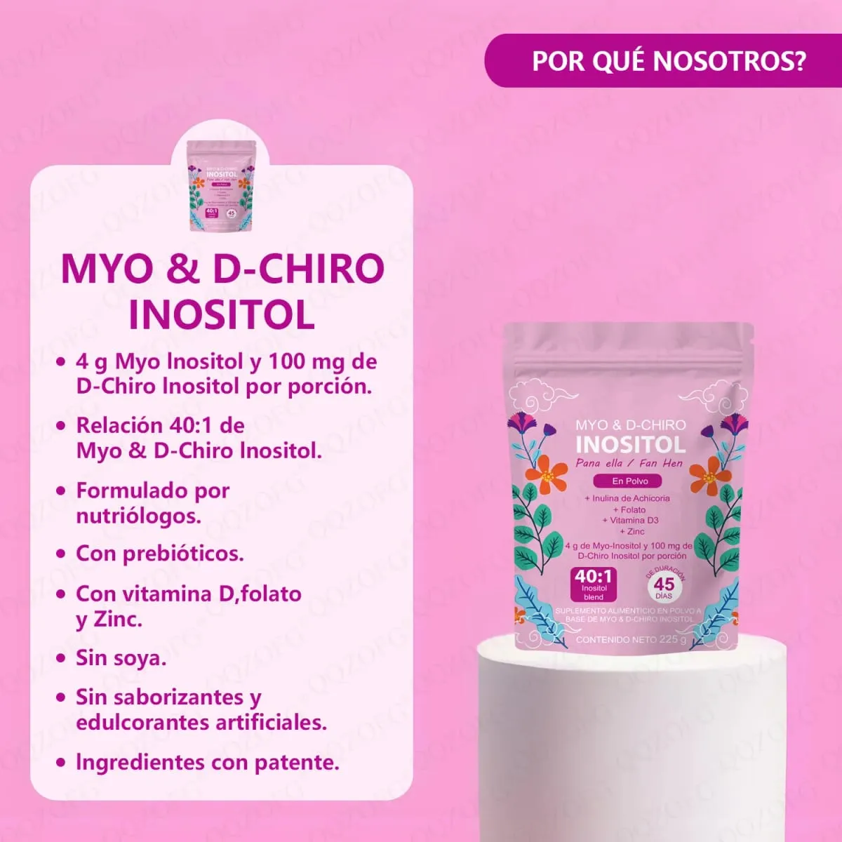 40:1 Mix Myo & D-Chiro Inositol Powder Contain Folate Vitamin D3 and Zinc Supporting Women's Daily Health Dietary Supplement — image 3