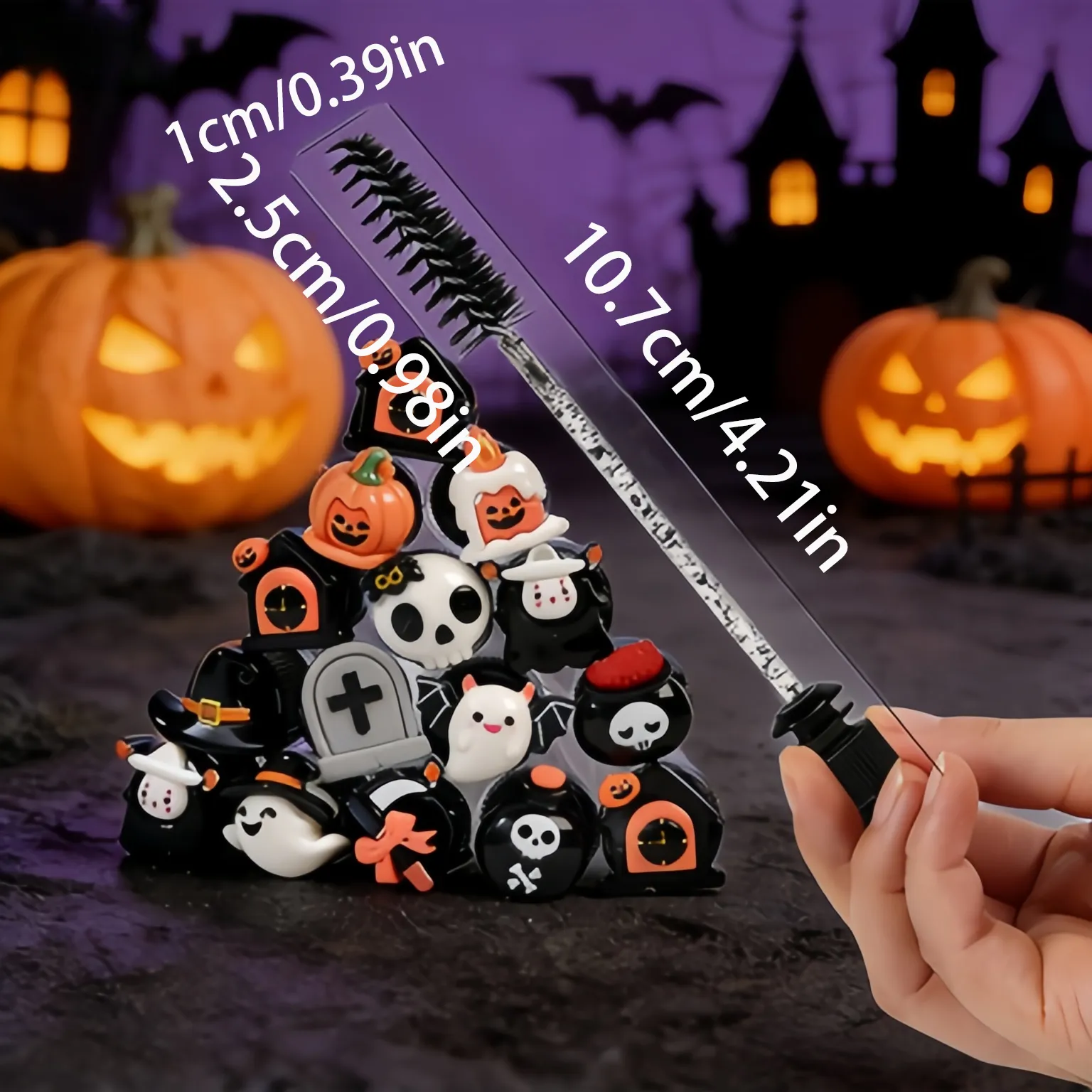 10pcs Professional Halloween Tube Mascara Wand Spooky Horror & Cute Face Brushes Eyelash& Eyebrow Grooming Kitfor Parties