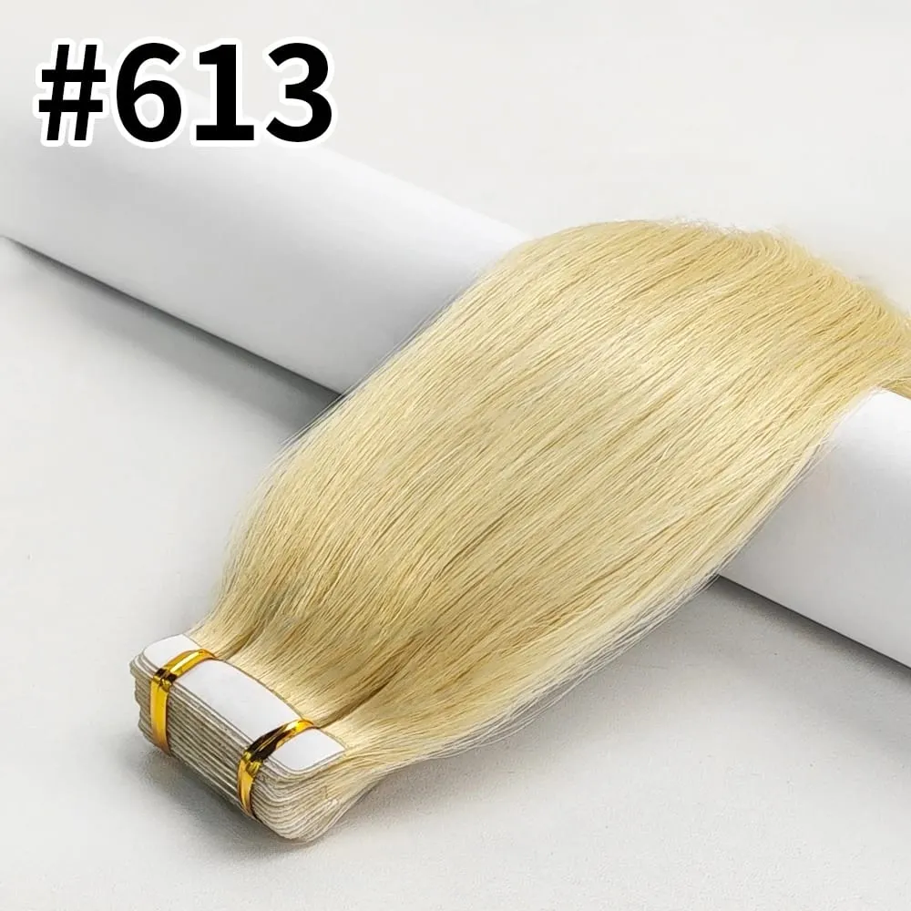 20Pcs/50g Straight Tape In Hair Extensions Full Head 100% Human Hair Tape ins Adhesive Invisible Glue Natural Black 24 26 Inches