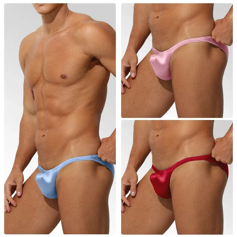 Niedrige Taille Eisseide Satin Herrenunterwäsche Enge Passform Sport StyleJJ Boosting Luxus Sinnliche Slips Jugend Nylon Spandex
