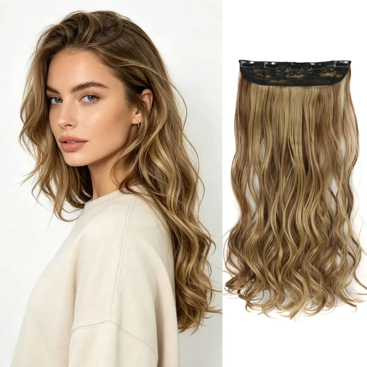 Synthetic clip in hair extensions 5 clips in one piece high temperature fiber wavy hairpieces for women daily party holiday