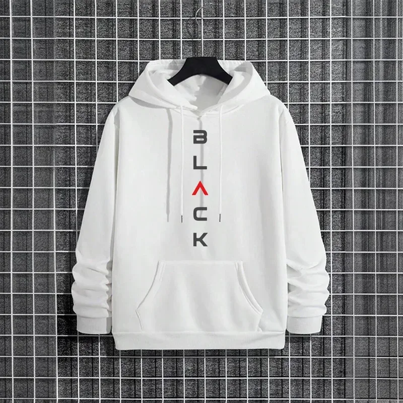 Black Letter Print Hoodies for Man Autumn Winter Hot Sale High Quality Hooded Sweatshirt Home Outdoor Casual Sport Warm Pullover