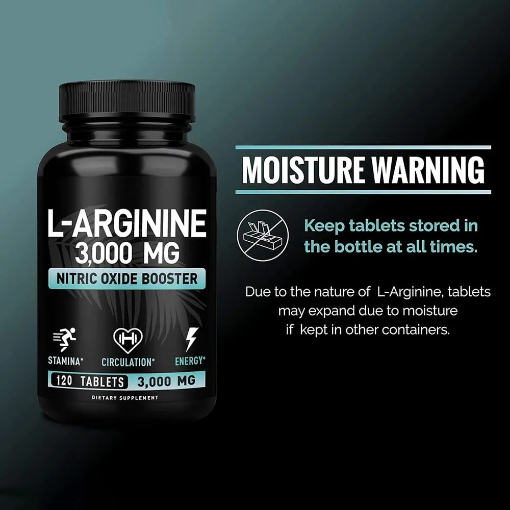 L Arginine 3000mg Capsules - 120 Capsules Nitric Oxide Supplement for Sport Muscle and Energy - L-Arginine Nitric Oxide Booster