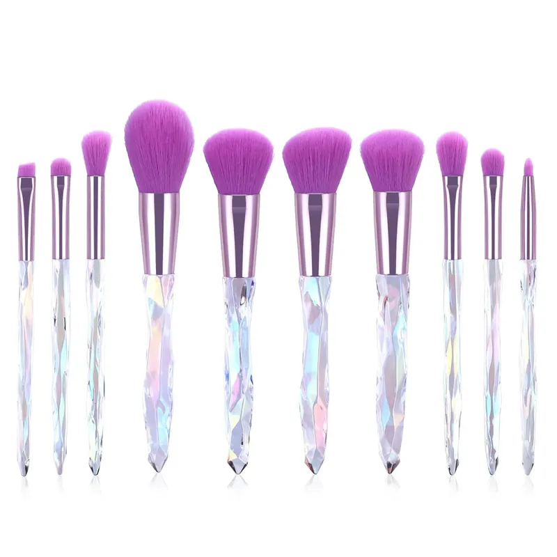 Purple Crystal Handle Makeup Brush Set Soft Synthetic Hair Foundation Blush Eye Shadow Cosmetic Brushes Kit