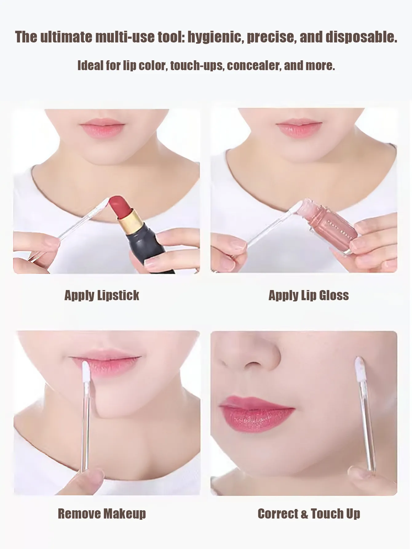 50/100 Pcs Disposable Lip Brushes Flocked Tip Makeup Brush Portable Hygienic Applicator for Lip Gloss Foundation Concealer Mask