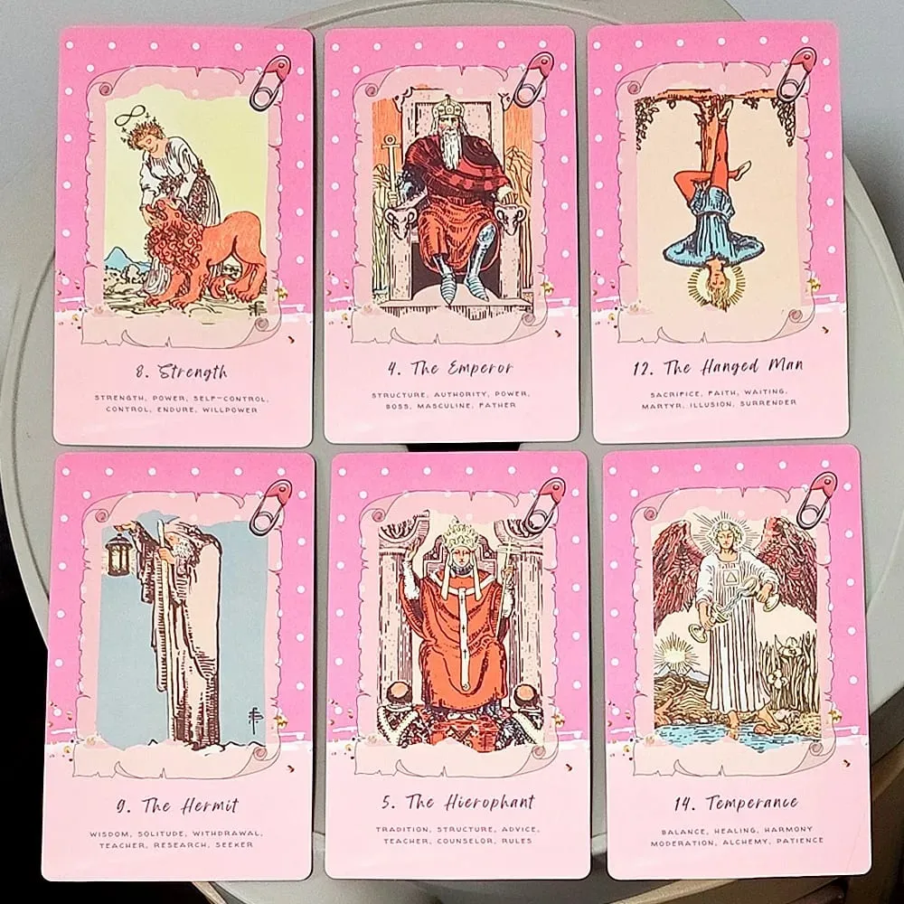 Pink Waite Tarot The Dreamy Pink Collage Tarot Dek 78 Kad Tarot Kawaii Estetik dengan Makna 12*7sm Timbul dua kali