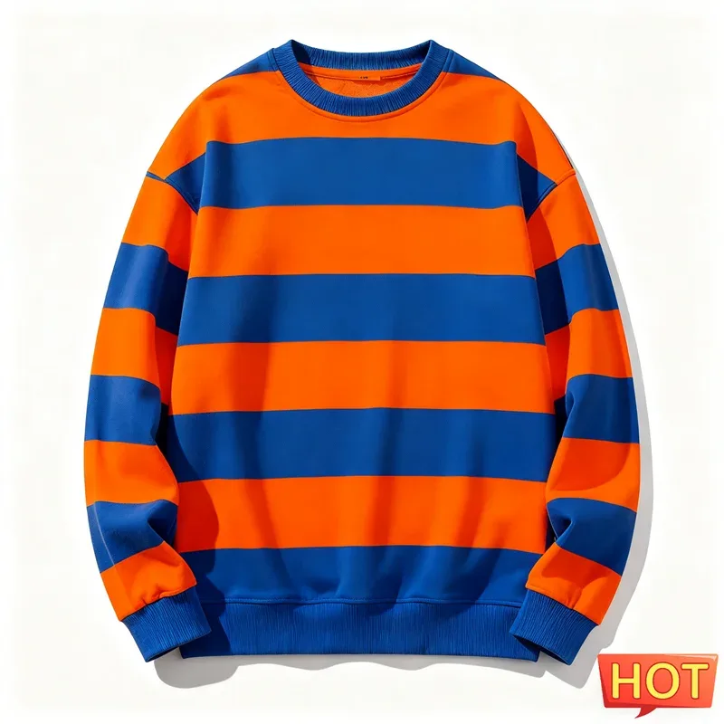 Retro Striped Graphic Sweatshirts For Men Simple Casual Long Sleeve 3D Printed Ugly Sweatshirt Loose Breathable O Neck Pullovers