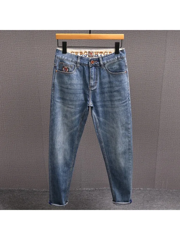High-end Summer Thin Jeans Men20252023 Trend Embroidered Straight Casual Luxury Long Pants
