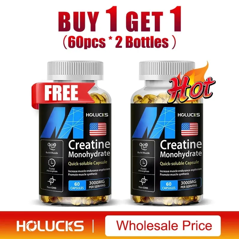 Buy 2 Get 2 Free! Pure Creatine Monohydrate Capsules Support Muscle Growth Strength & Performance Enhances Cognitive Function