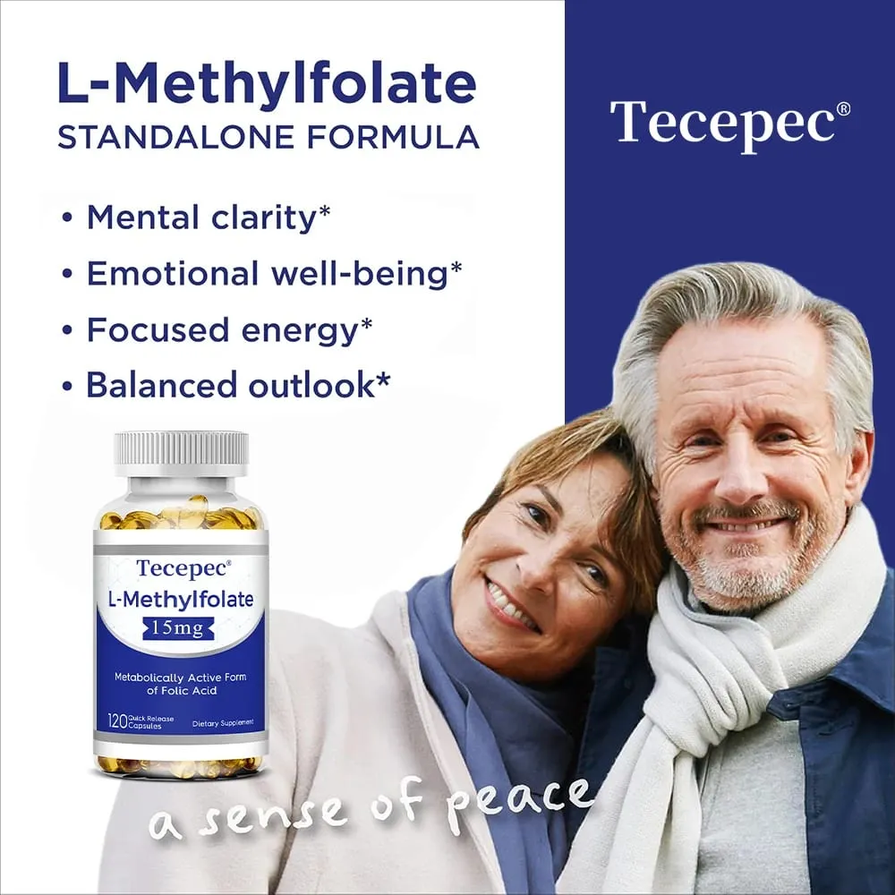 L-Methylfolate 15mg Supplement - Metabolically Active Form of Folic Acid Support Brain & Heart Health Non-GMO Gluten Free — image 6