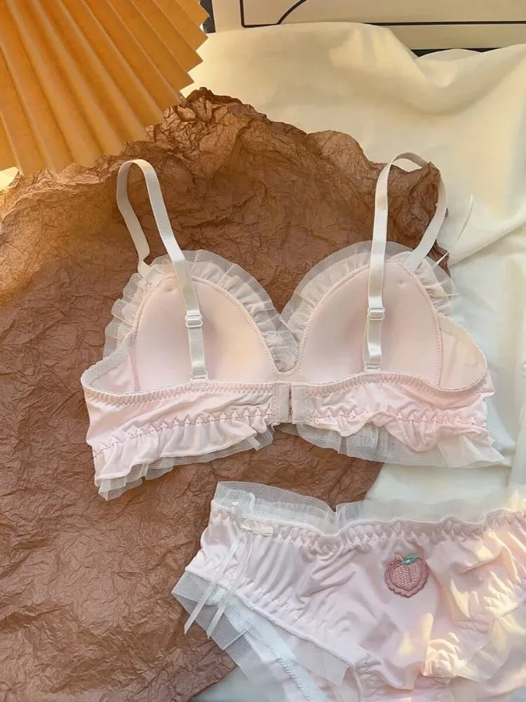 Sweet Kawaii Girl French Pure Mesh Triangle Bra Set Sheer See Through Non-Wired Thin Soft Lace Bra Panties S-XL Hot Sale Set