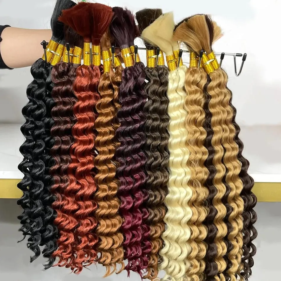 100% Human Hair Deep Wave Bulk Hair No Weft Bundles For Braiding Brazilian Virgin Hair Natural Wave Curly Hair Extensions Remy H