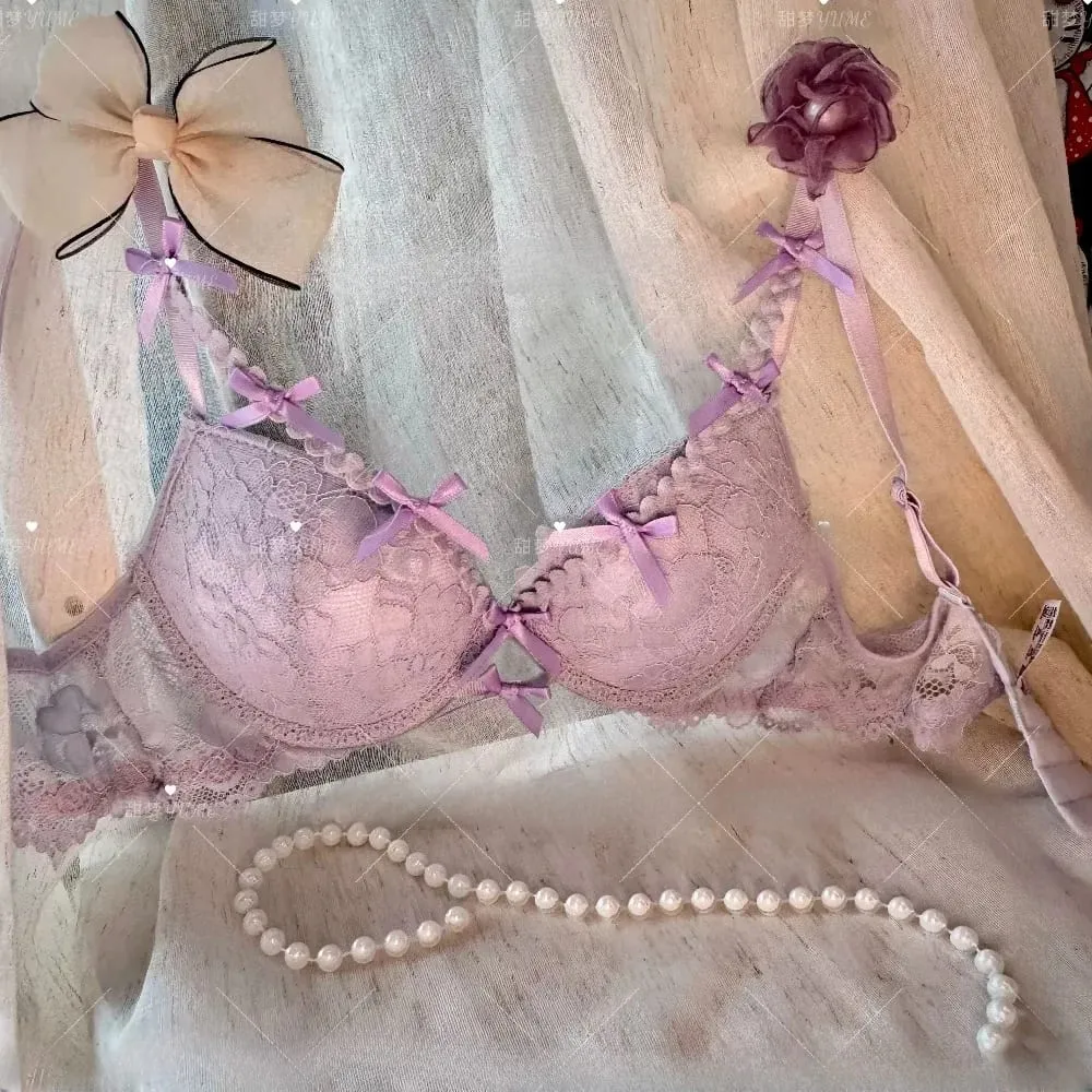 Purple Halter Bra Set Cross Strap Butterfly Detail Elegant Push Up Lingerie Kit For Women Soft Comfort Daily Wear — image 5