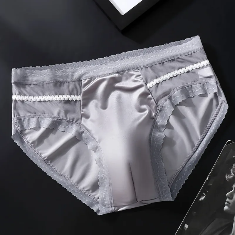 Men's Sexy Lace Thin Seamless Ice Silk Briefs Underwear 3D Bulge Pouch Panties U Convex Sexy Underwear Ice Silk Lace Thin — image 5