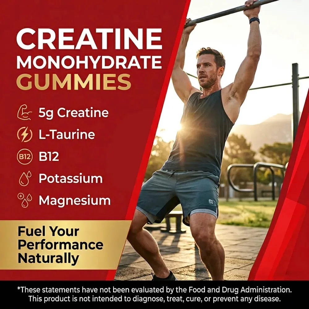 Creatine Monohydrate Gummies 5000mg Pre & Post Workout Support for Muscle Strength & Recovery Build Muscle Mass Vegan