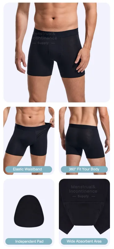 Men's Boxer Incontinence Anti-Leak Super Absorbent Reusable Washable Senior Leak Proof Underwear Control Stains and Odour