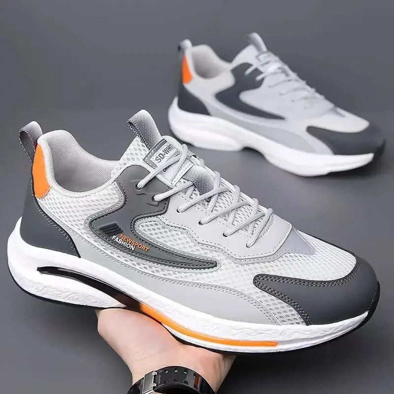 Men's Mesh Sport Shoes Casual Breathable Leather Upper Comfortable Fashion Running Shoes Student Sneakers Footwear