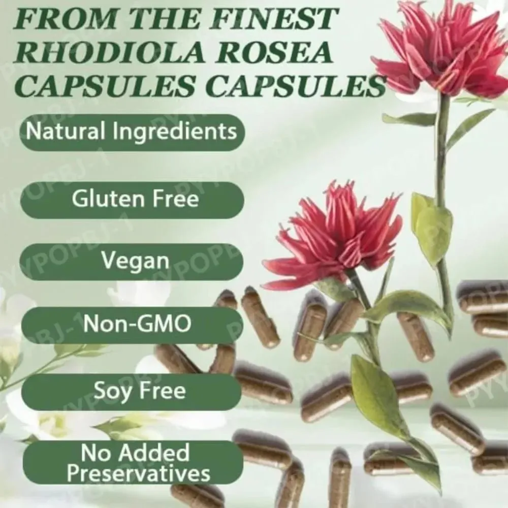 Rhodiola Rosea Capsules 500mg Herbal Supplement for Daily Energy Balance Mental Focus Adaptogen Plant Extract 60 Capsules — image 4