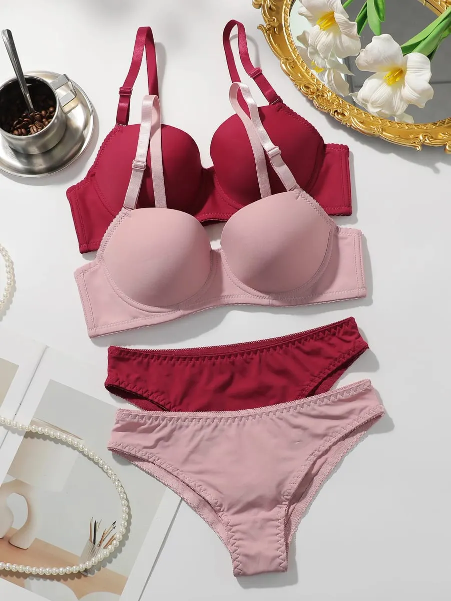 2 Set Solid Underwire Lingerie Set Women Push Up Bra Women Underwear Sets Comfortable Daily Lingerie J2611 — image 4