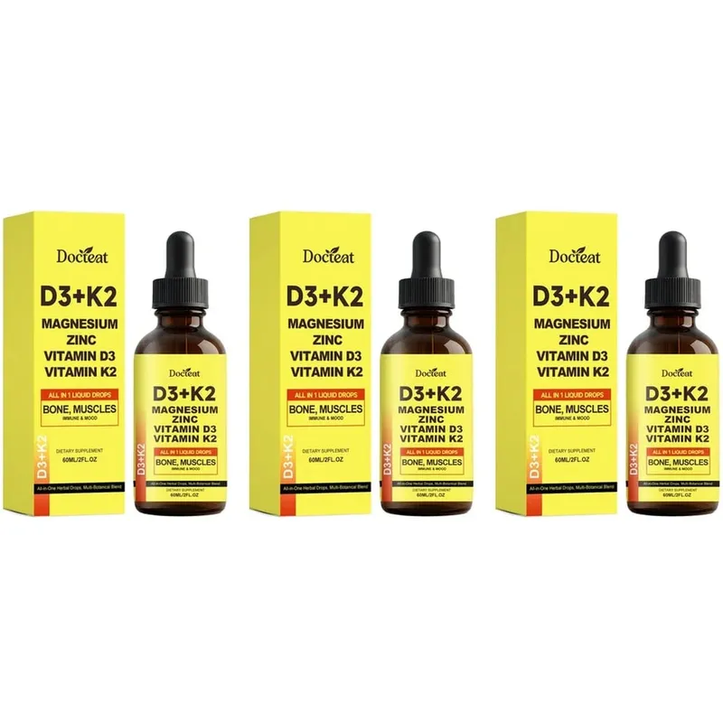 Docteat D3+K2 Liquid Drops with Magnesium Zinc & Vitamin D3 for Bone Health & Muscle Function Wellness Support Adults 60 ML