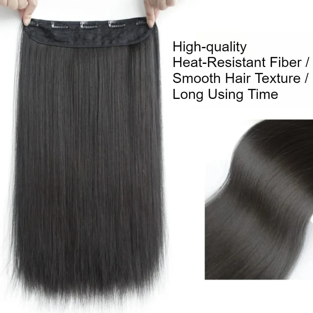 5-Clips Synthetic Heat-Resistant Long Straight Hair Extensions Natural Black Invisible Seamless One-piece Hair Extension Women