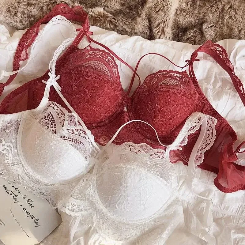 French Pure Lace Bralette Petite Melltartó szett AABB Cup eltávolítható pántokkal és vékony push up betétekkel Puha aládrót szexi női