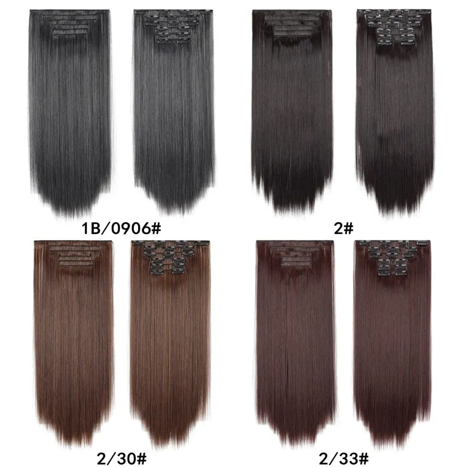24Inch Clip in Hair Extensions Invisible Synthetic Extension 6PCS Long Straight Heat Resistant Clips on Hairpieces for Women
