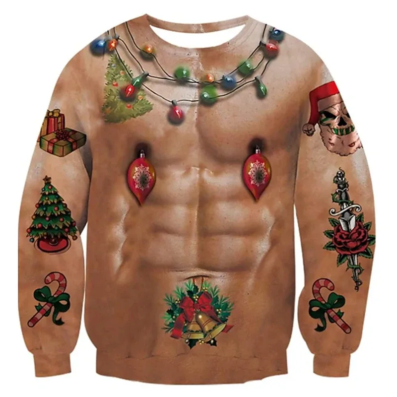Christmas Ugly Sweater Funny 3D Printing Muscle Pattern Sweatshirts For Men New Fashion Pullover Party Cosplay Costume Xmas Gift