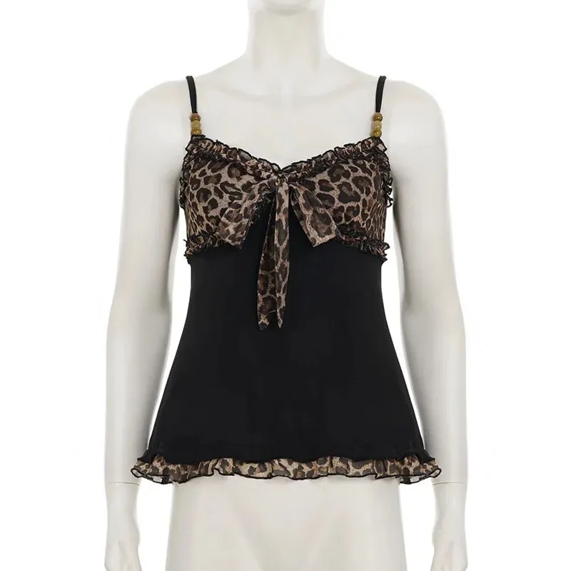 American Vintage Sexy Leopard Vest Y2k Harajuku Slim Lace Patchwork Summer New Streetwear Beach Party Sleeveless Women's Tanks — image 6