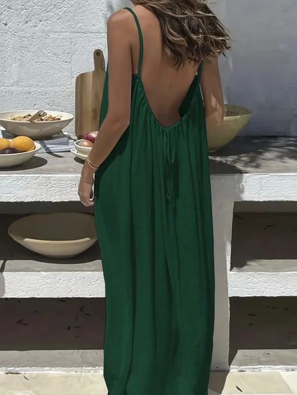 Women's Solid Color Backless Cami Dress Strappy Lounge Dress Open Back Maxi Length with Relaxed Fit Comfortable Home Wear — image 21
