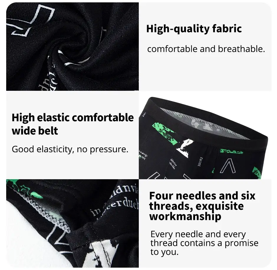 Sous-vêtements imprimés MODE HOMMES 4 pièces Boxers respirants à l'entrejambe pour adolescents Sous-vêtements confortables grande taille jusqu'à 6XL.