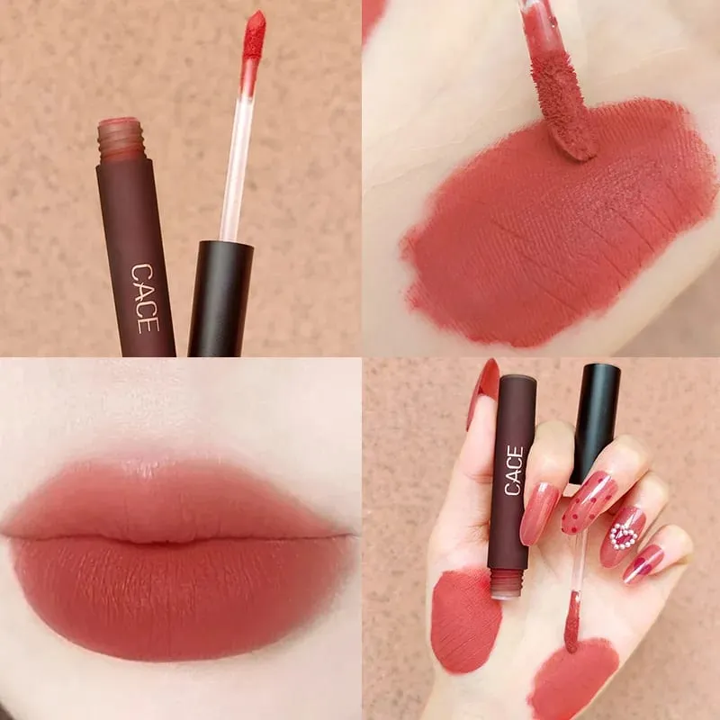 4 Pcs Liquid ลิปสติกแต่งหน้าชุด Matte Red Tint Lipgloss ยาวนาน Lip Stain เครื่องสำอางพร้อมสร้อยคอของขวัญ