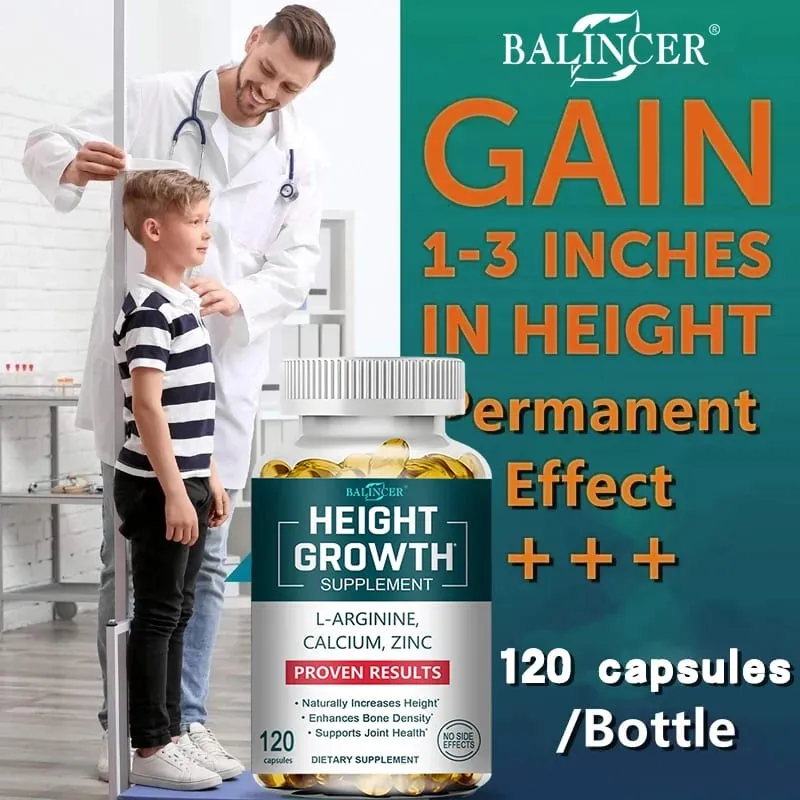 Height Growth Supplements Calcium Vitamin D3 Zinc Bone Strengthening Natural Height Increase for Children Teens Adults