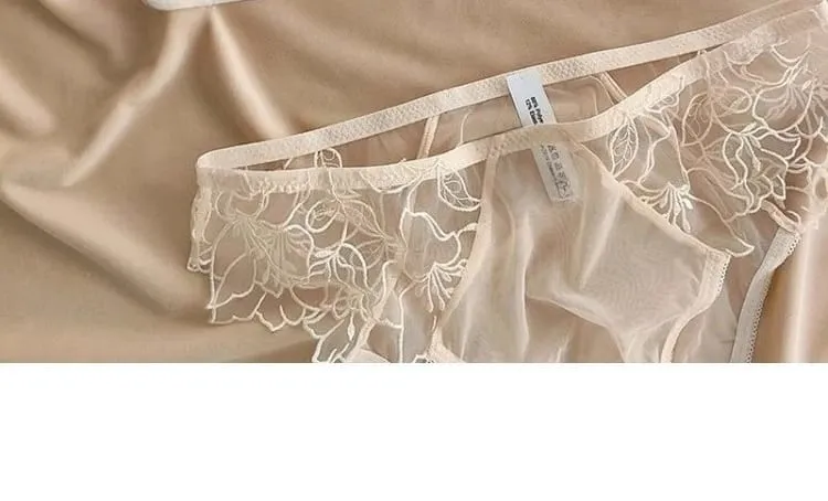 Women's French Embroidered Lace Bralette Set Ultra Thin Sexy Triangle Non Padded Wirefree Bra Small Chest Elegant Straps S-XL