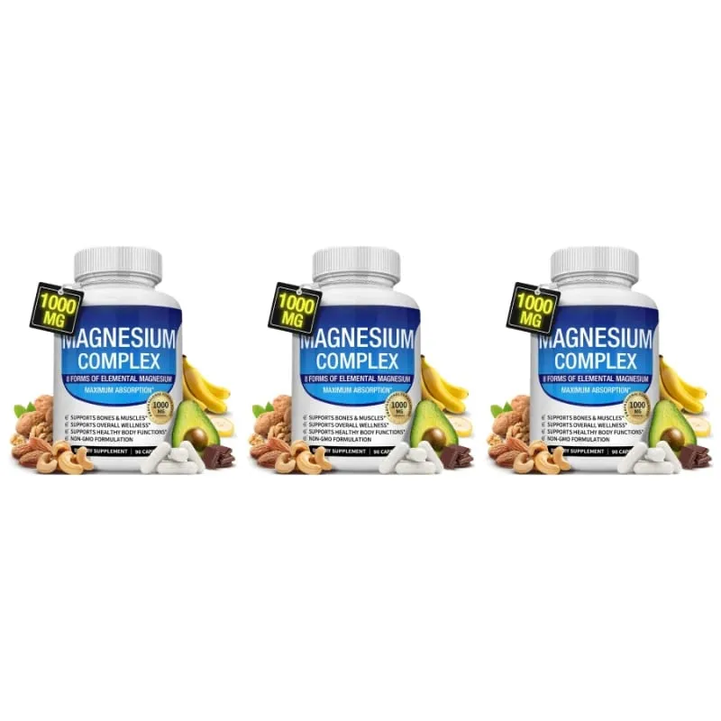 Nutrition Magnesium Complex Capsules 8-Form Elemental Magnesium Supports Healthy Body Functions 1000 Mg 90 Capsules