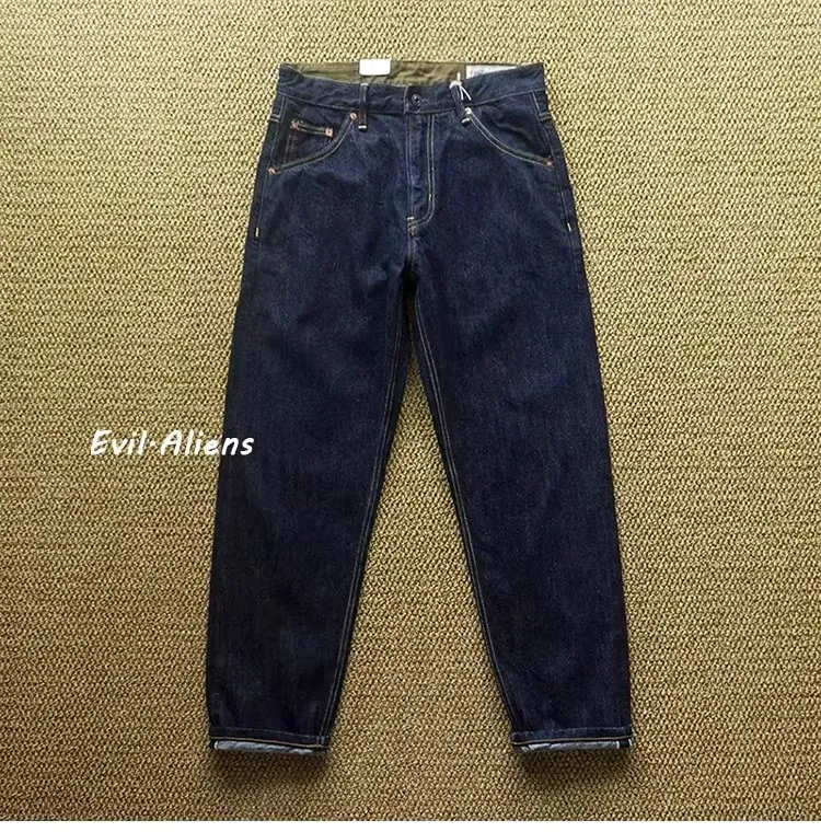 Japanese Vintage Denim Jeans with Sanding Featuring Red Stitching and Original Color for Autumn with Embroidery Jeans